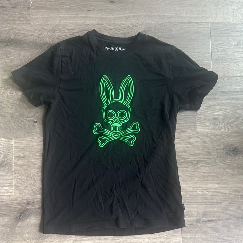 Psycho Bunny Black Tee with Neon Green Design